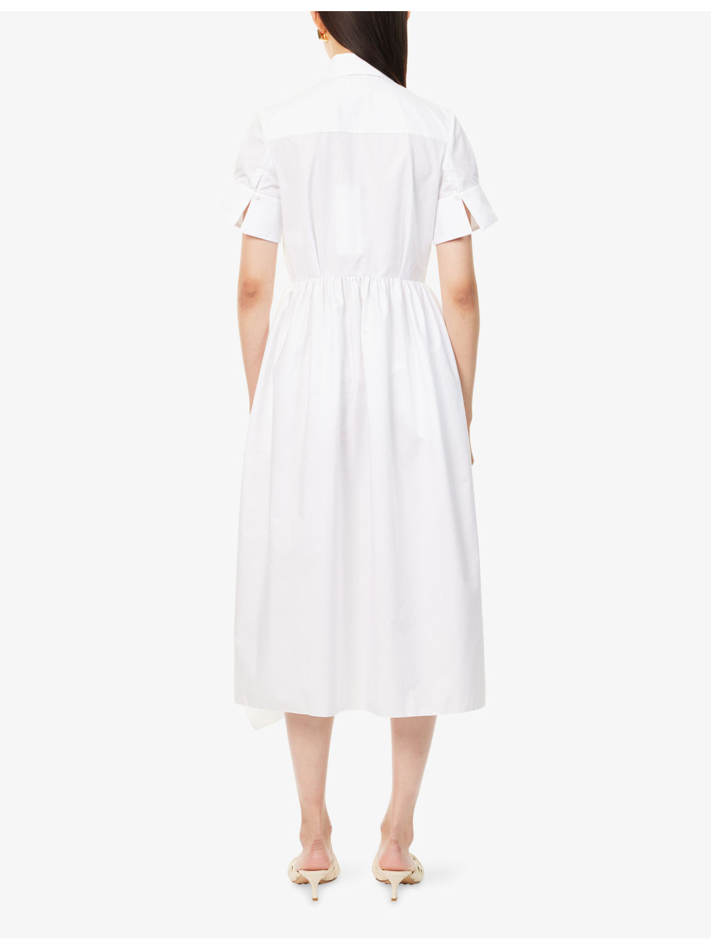 Embroidered Short-Sleeve Cotton Midi Shirt Dress - 4