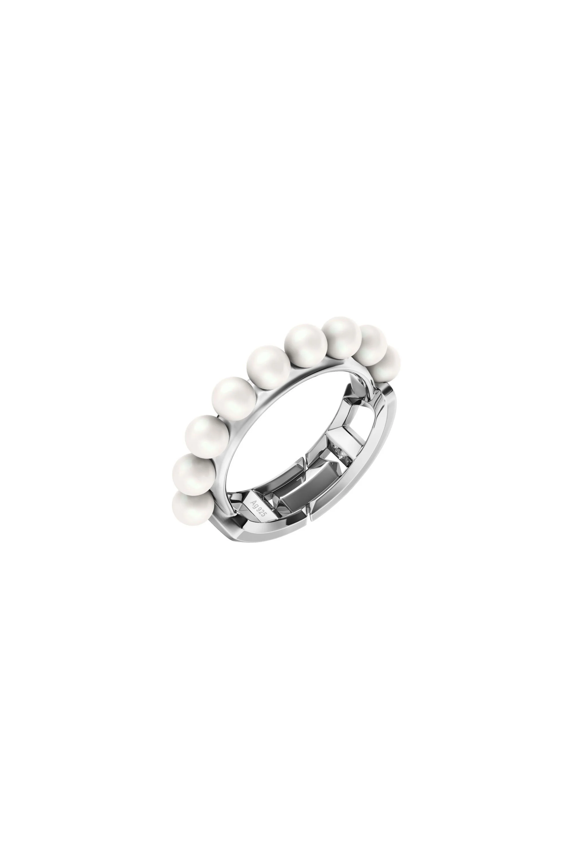 STERLING SILVER AND PEARL BAND RING - 1