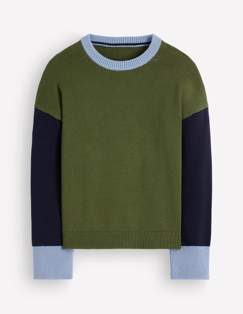 Lucy Relaxed Cotton Sweater-Green colour block - 1