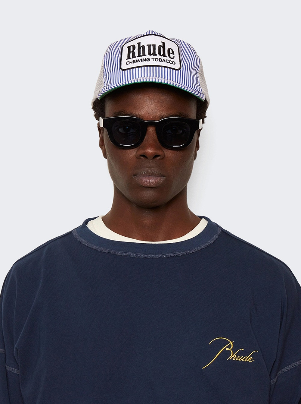 Tobacco Trucker Hat Blue Striped - 2