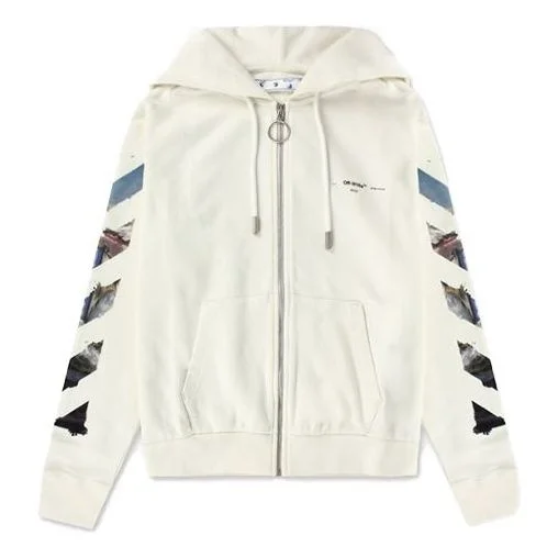 Off-White Zipped Up Printed Hooded sweater Men White OMBE001G20FLE0010110 - 1