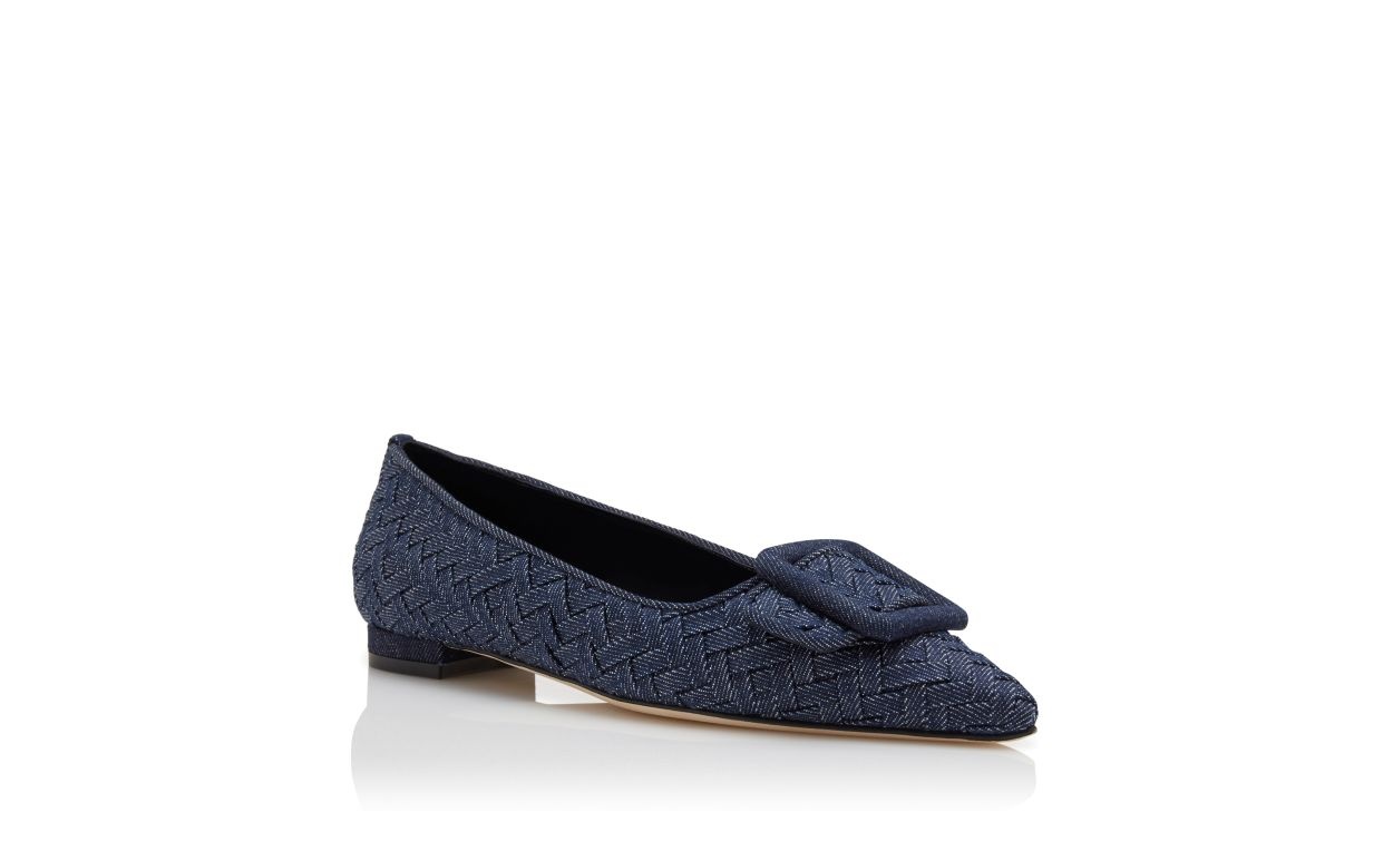 Dark Blue Chambray Buckle Detail Flat Pumps - 3