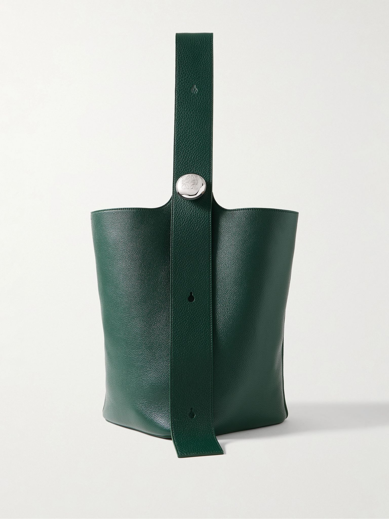 Large Pebble Leather Bucket Bag Green - 1