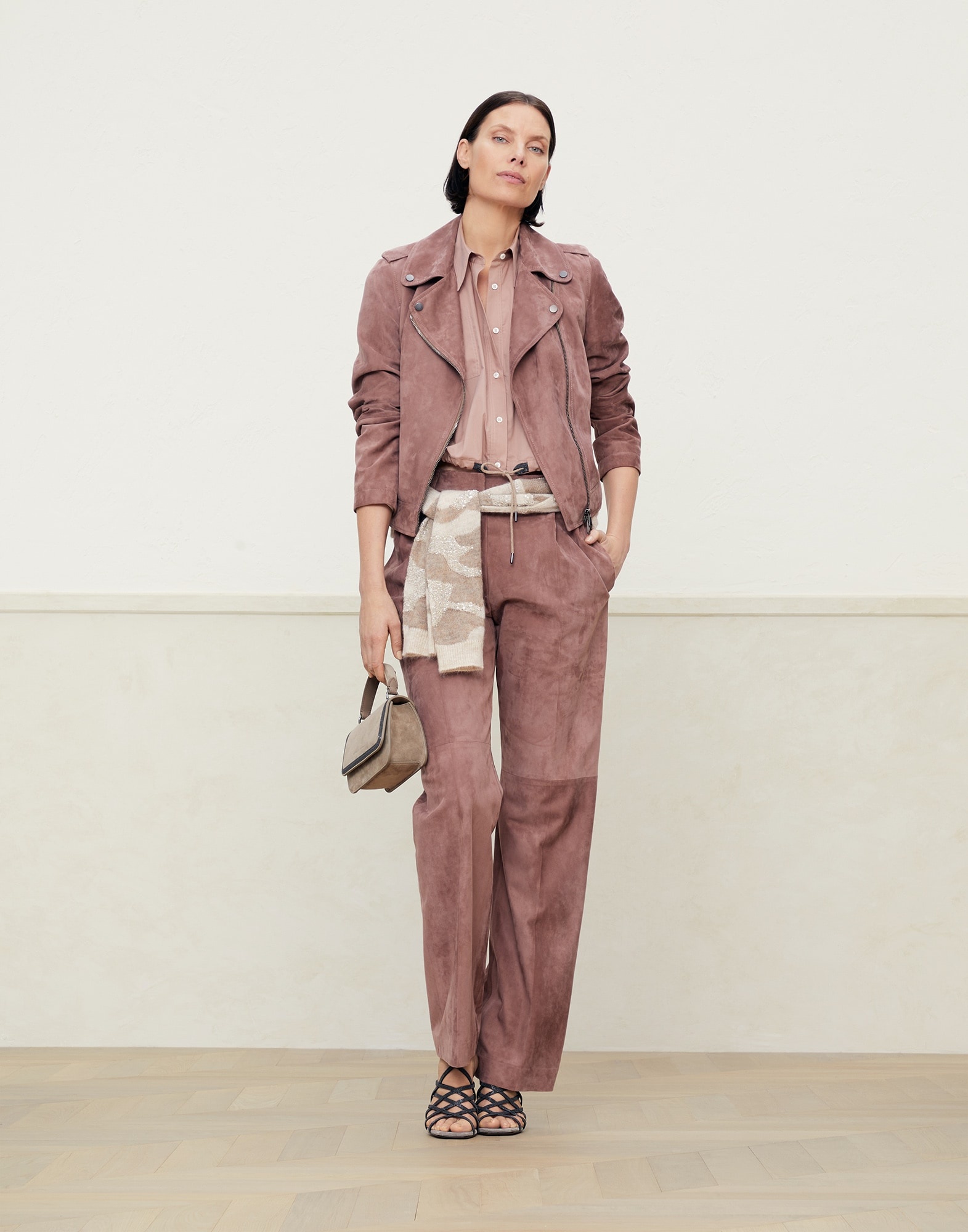 Suede tailored loose trousers - 4