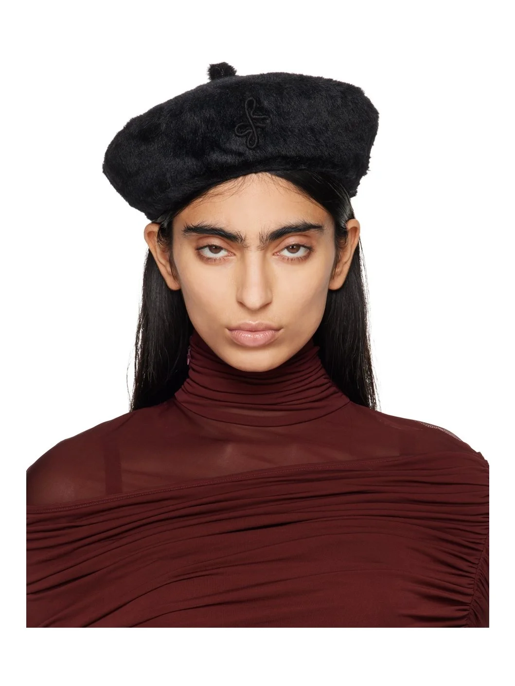 Black Monogram-Embellished Beret - 1
