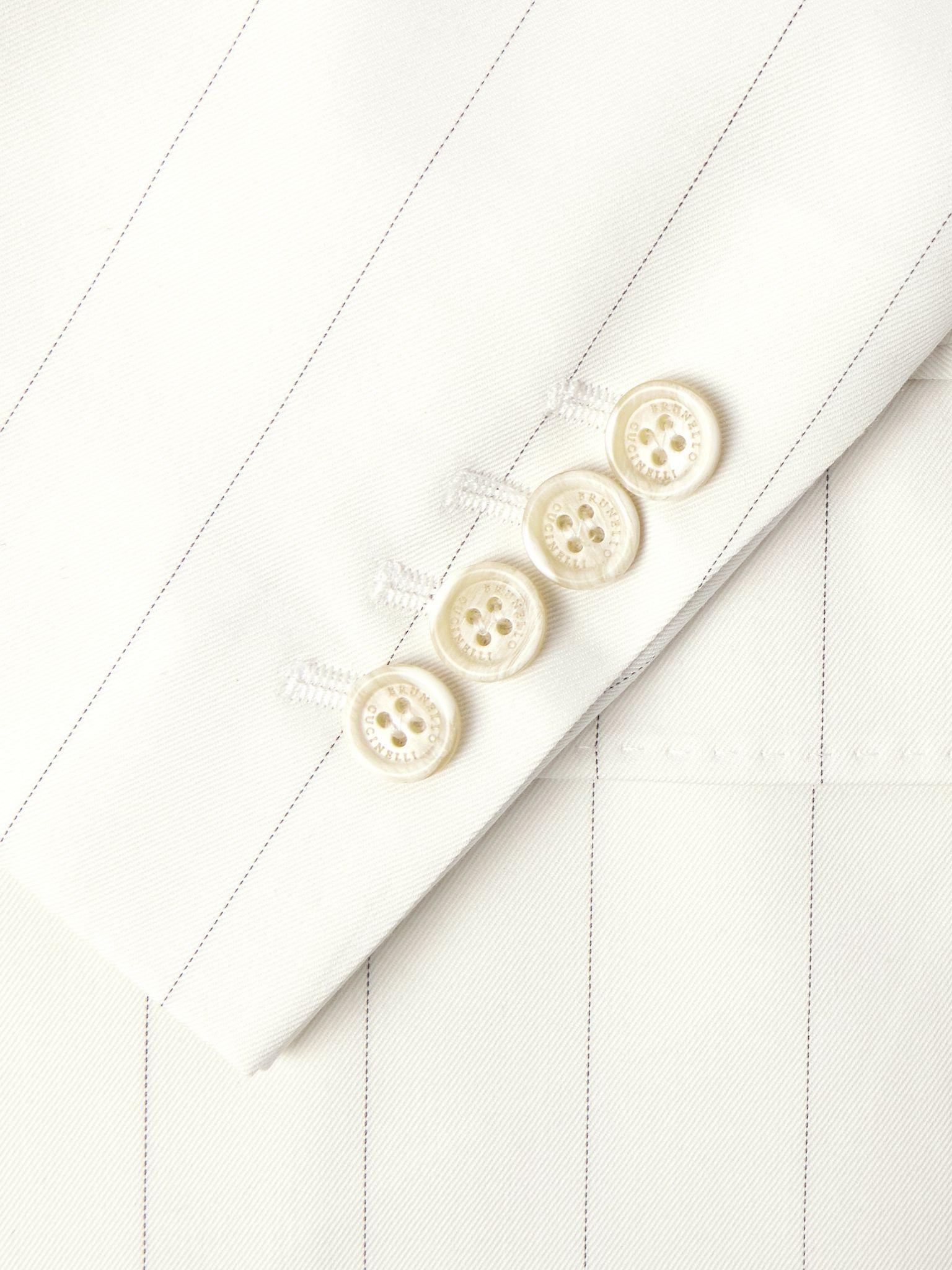 Double-Breasted Pinstriped Wool and Cotton-Blend Twill Blazer White - 4