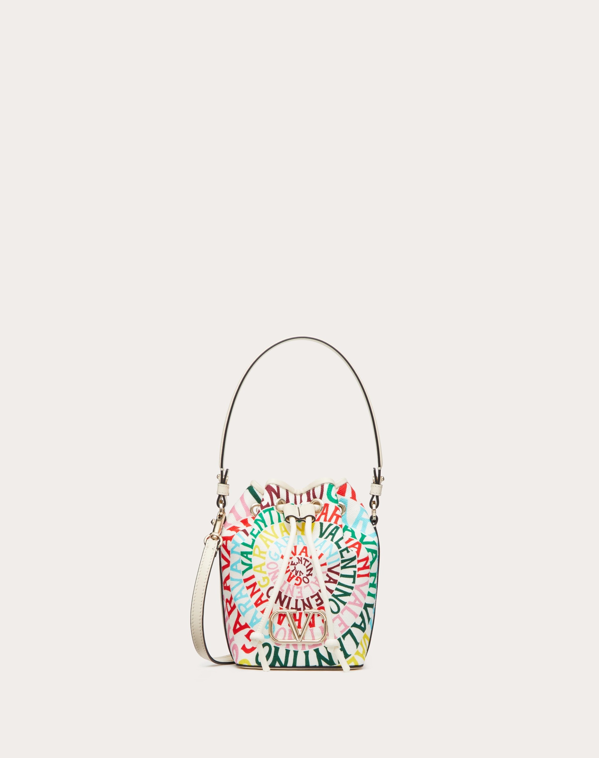 MINI VALENTINO GARAVANI ESCAPE BUCKET BAG IN CANVAS WITH VALENTINO GARAVANI LOOP PRINT - 1