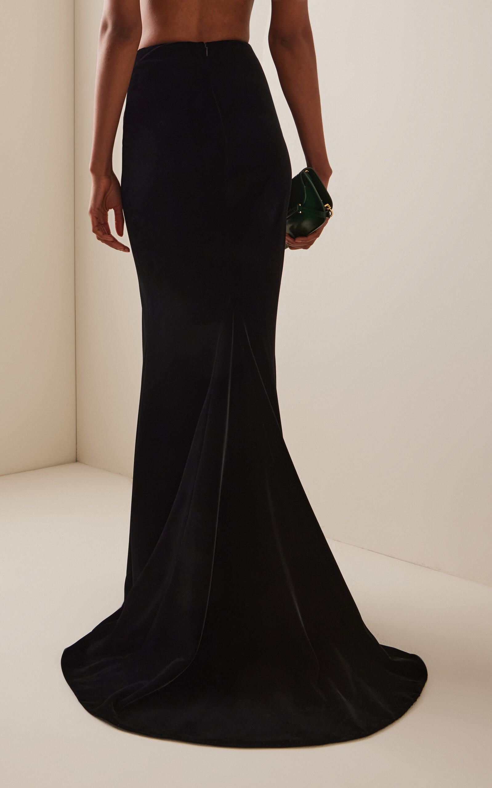 Train-Detailed Velvet Maxi Skirt black - 4