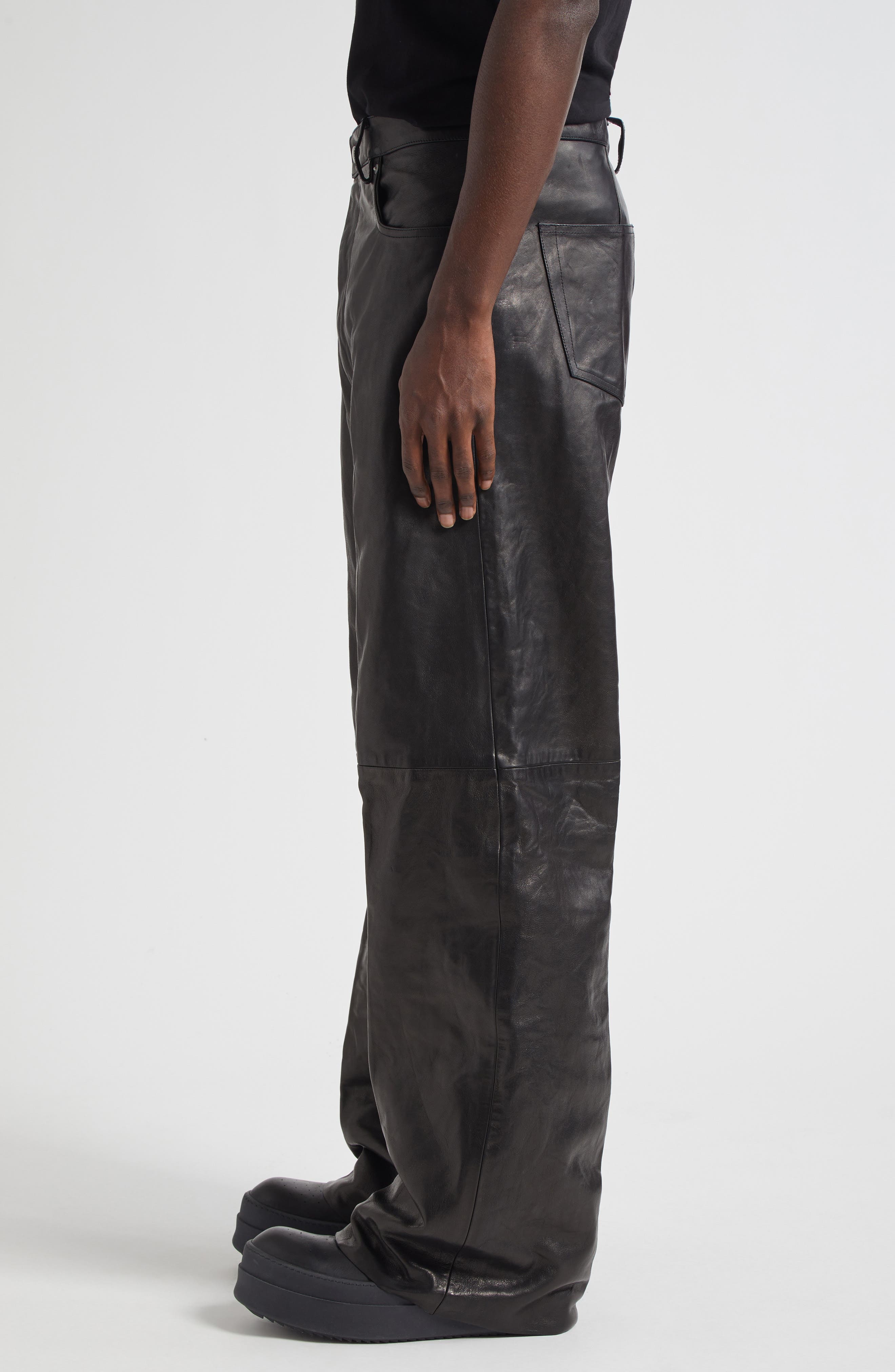Rick Owens Geth Lambskin Leather Pants in Black at Nordstrom - 4