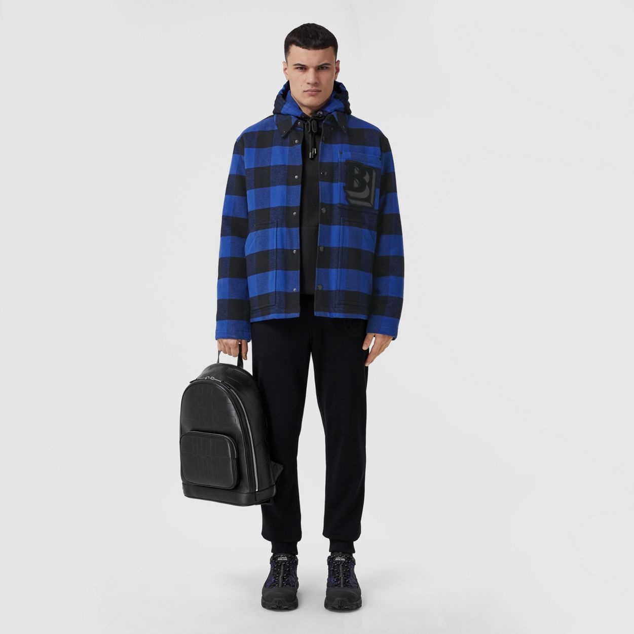 Embossed Check Leather Backpack - 6