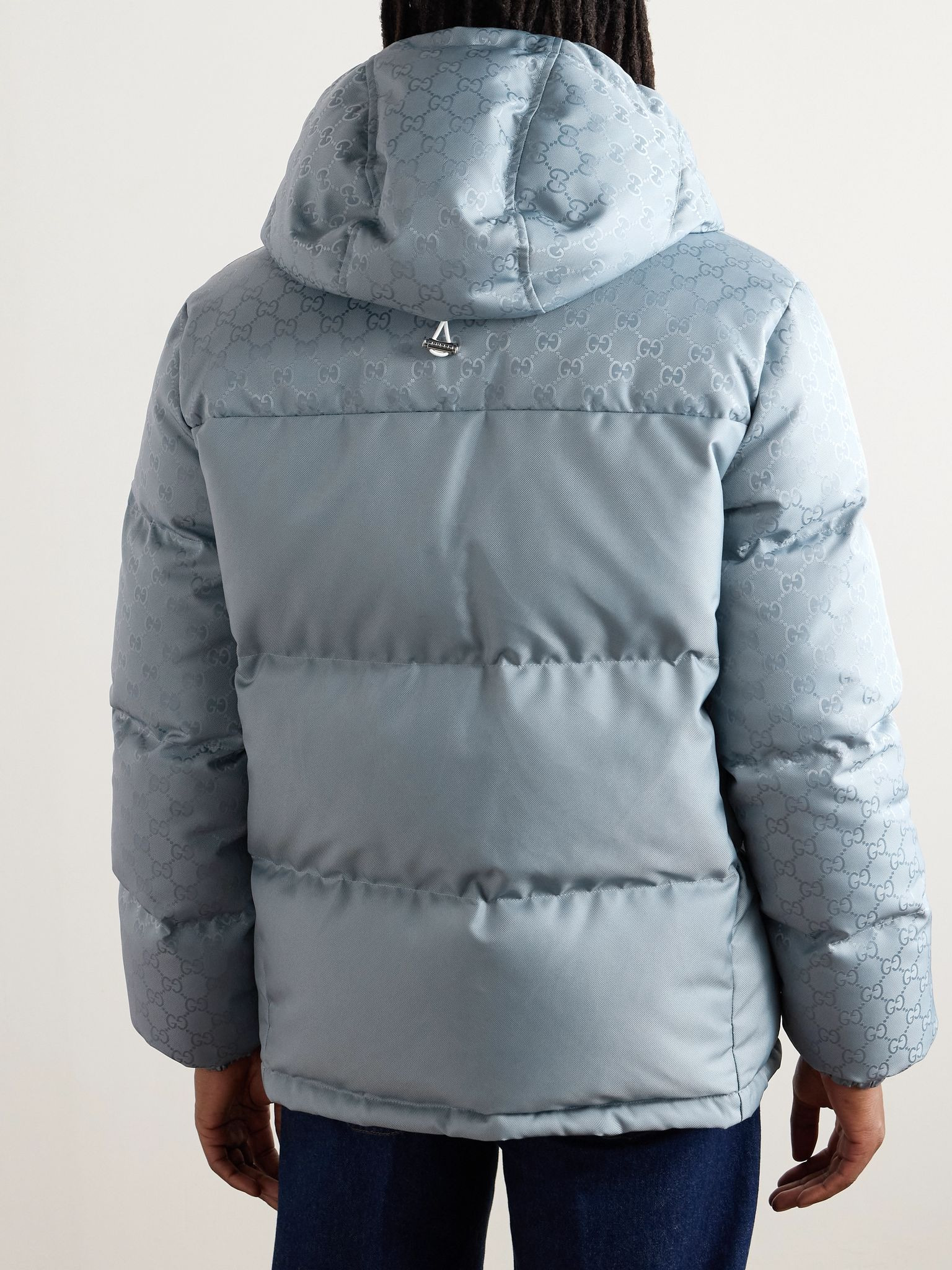 Quilted Logo-Jacquard Nylon Hooded Down Jacket Light blue - 3