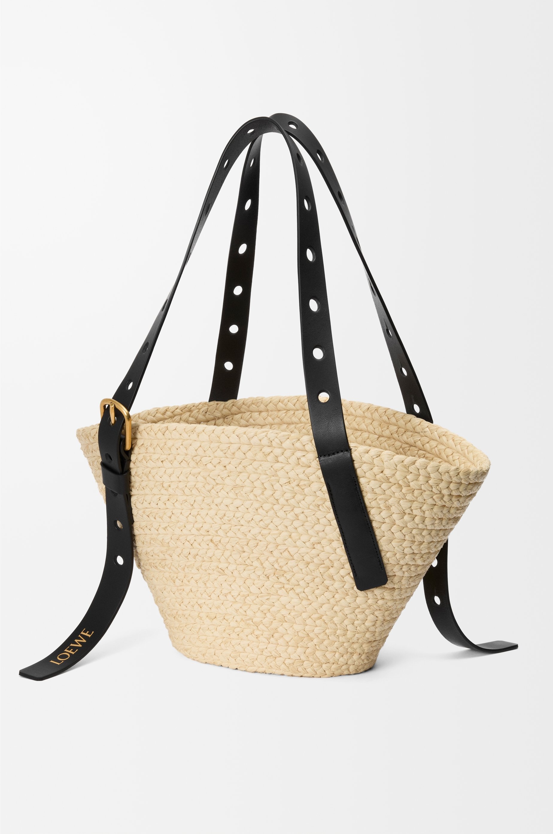 Small Punch Hole basket in raffia and calfskin - 5