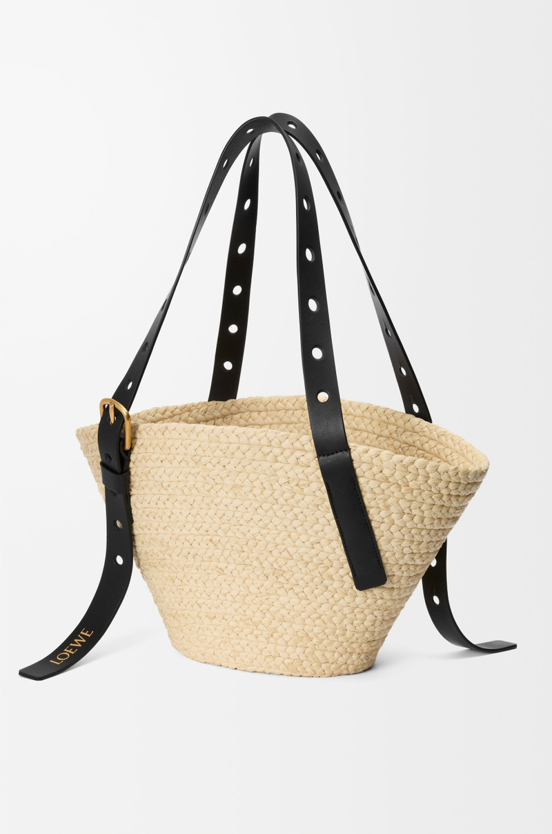 Small Punch Hole basket in raffia and calfskin 5