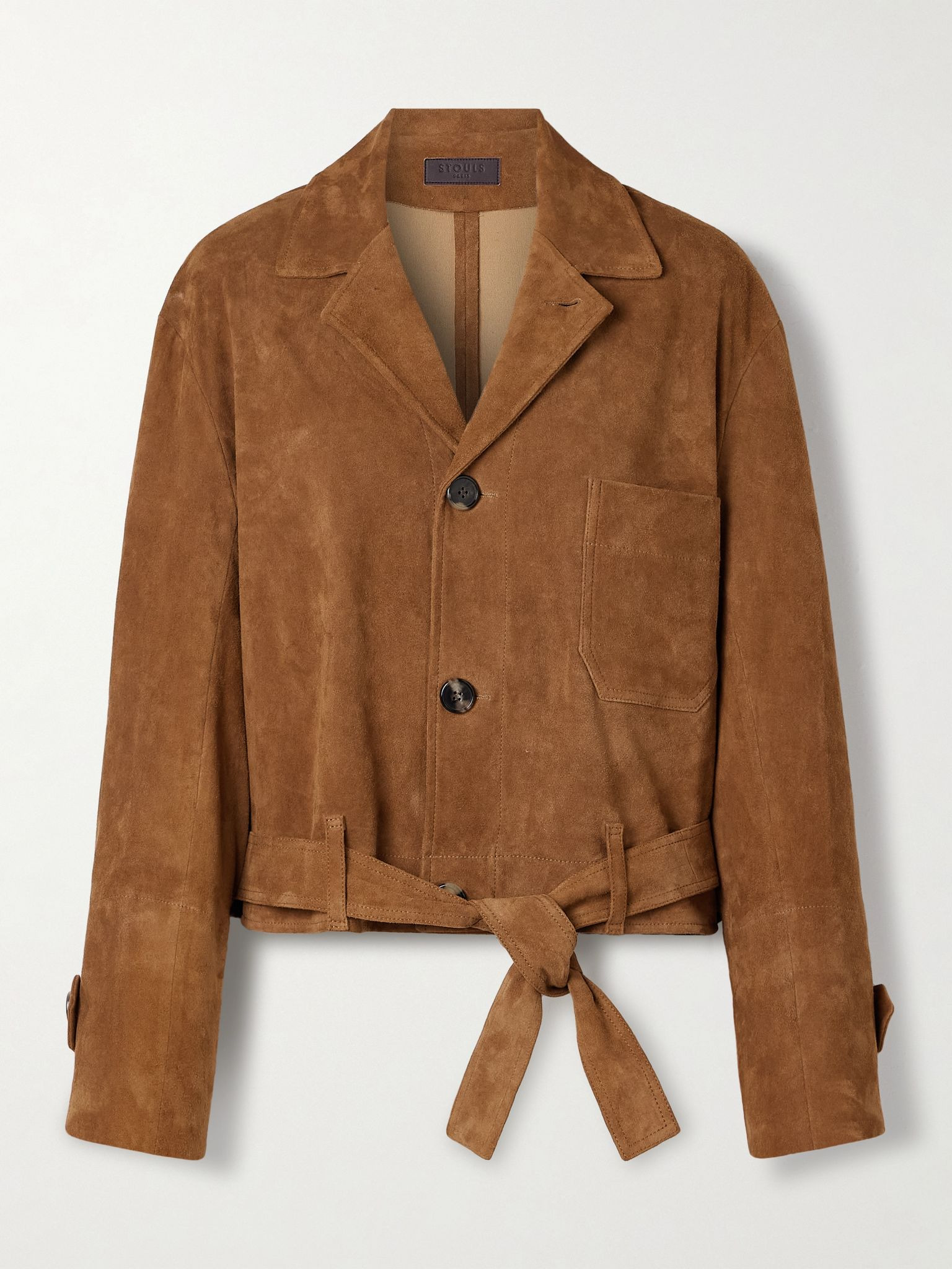 Alfi belted cropped suede jacket Tan - 1
