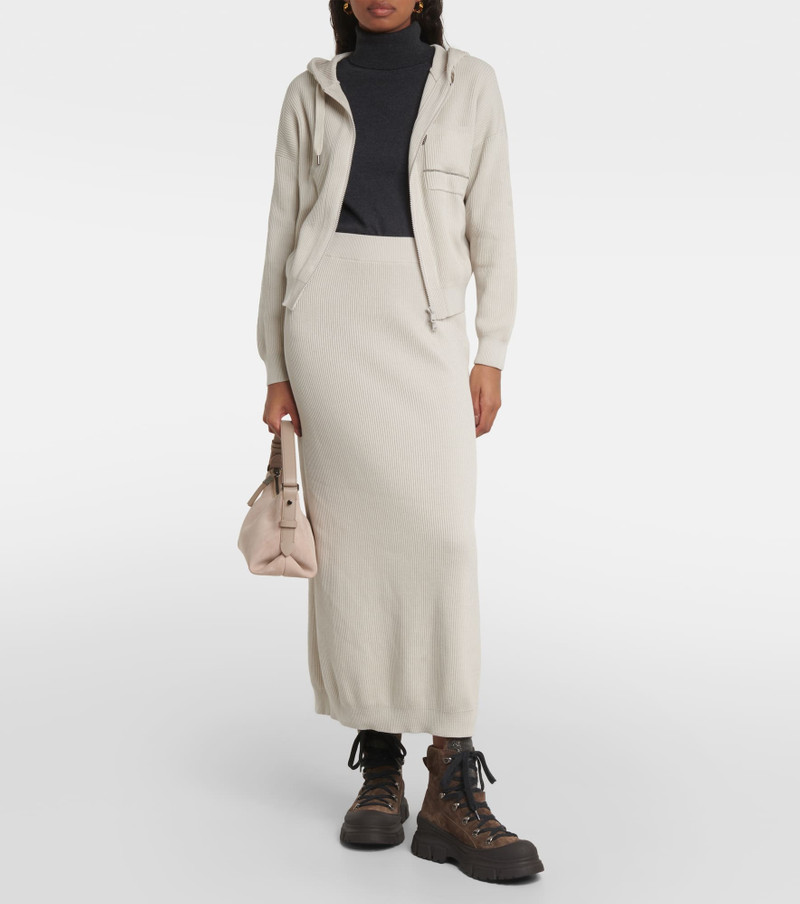 Brunello Cucinelli Ribbed-knit cotton midi skirt outlook