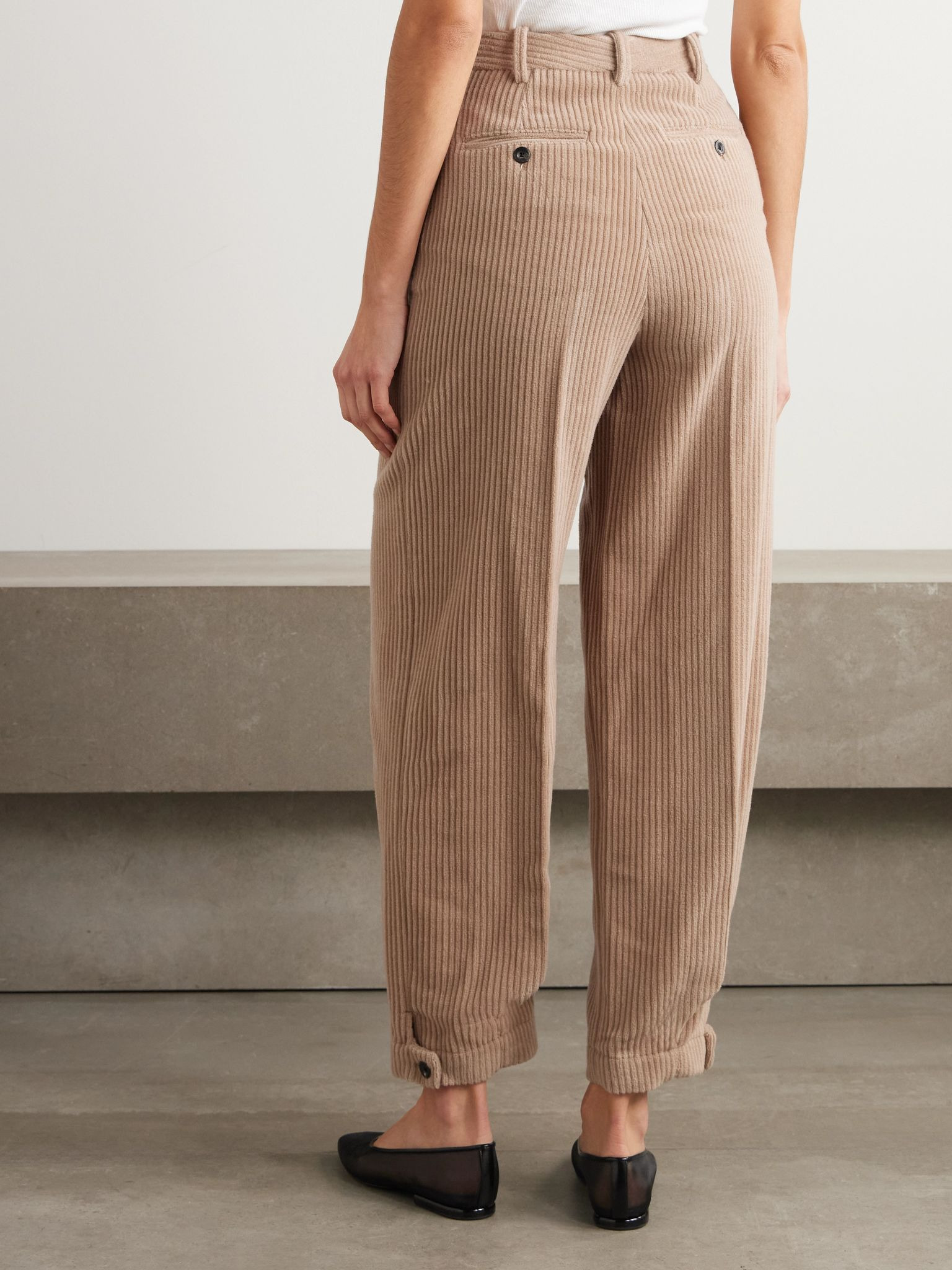 Cropped cotton and cashmere-blend corduroy tapered pants Beige - 4