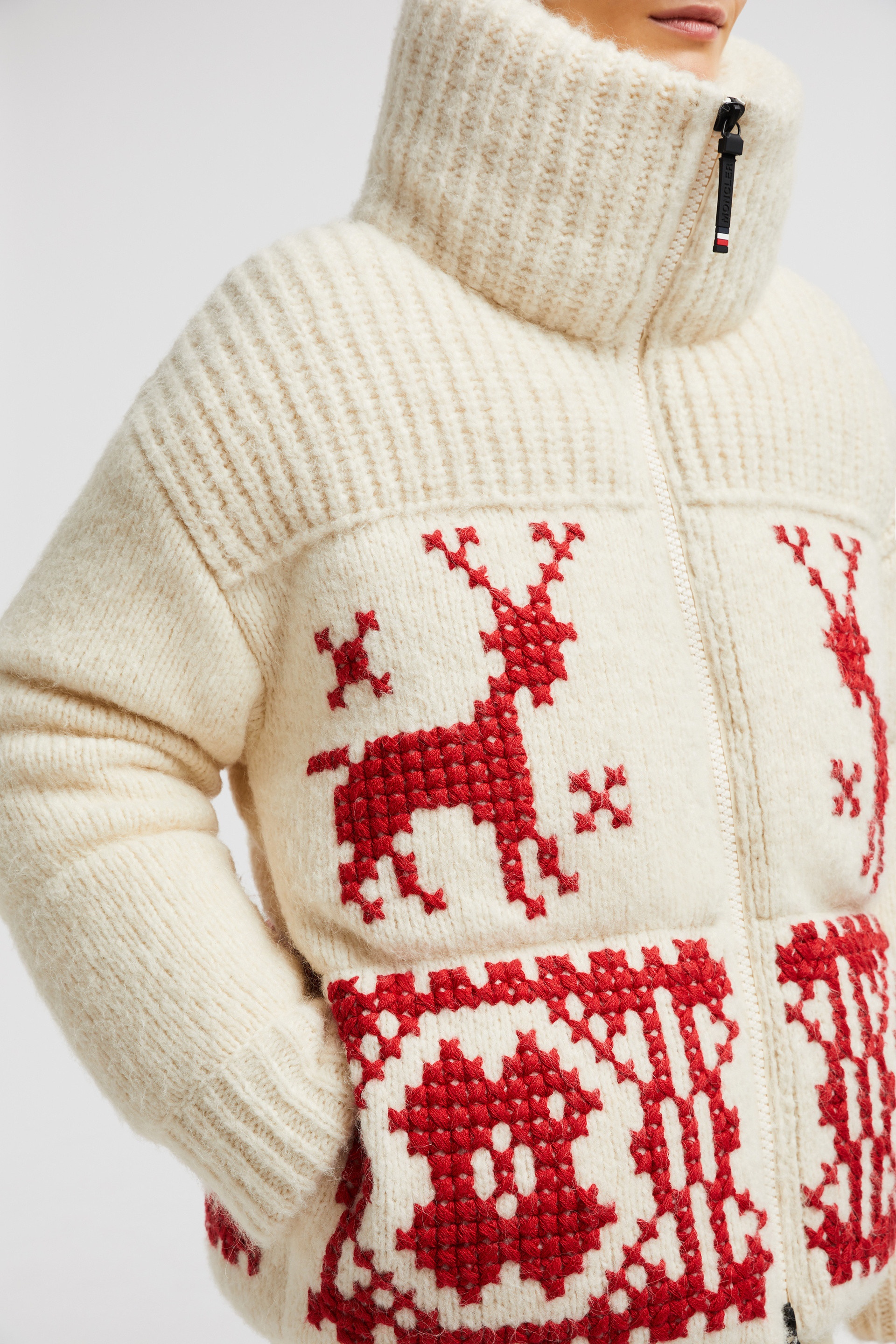 Hand-Embroidered Down-Filled Wool Cardigan - 6
