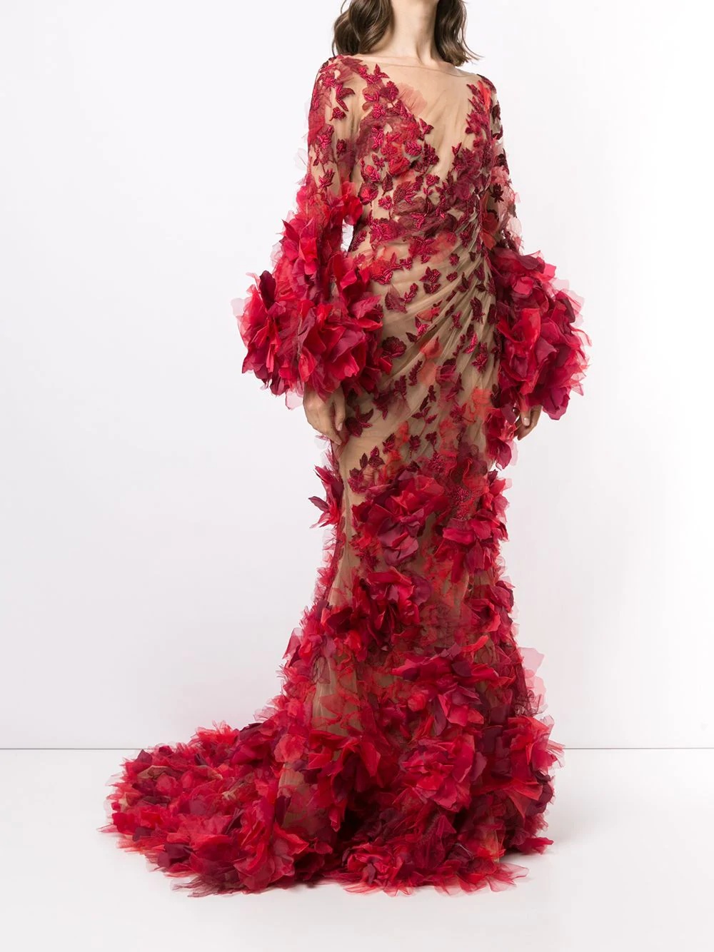 floral appliqué draped gown - 3