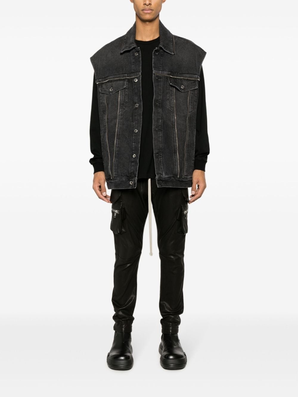 zip-embellished denim gilet - 2