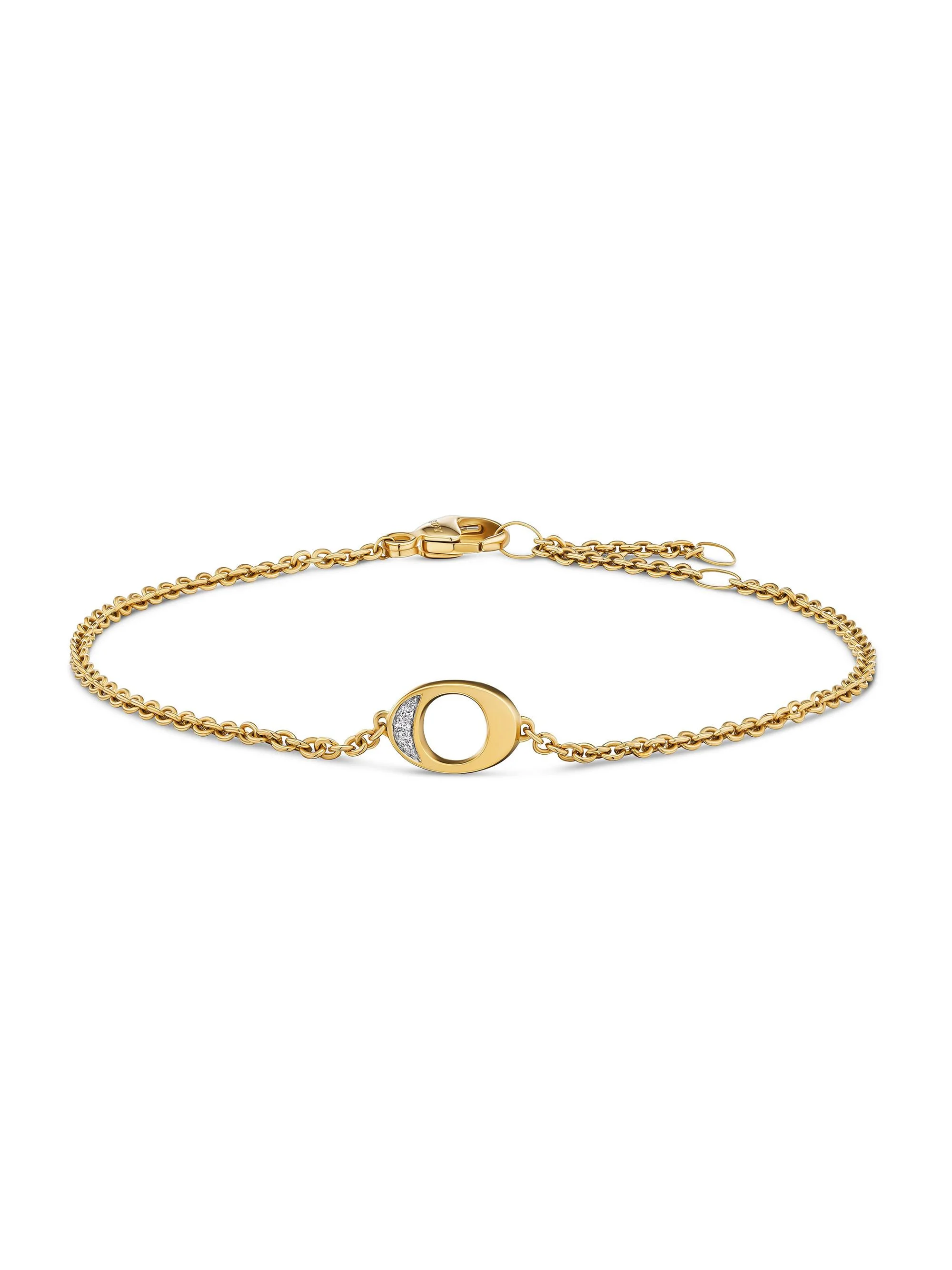Women's Petite Pavé Initial Chain Bracelet in 18K Yellow Gold - Initial O - 1