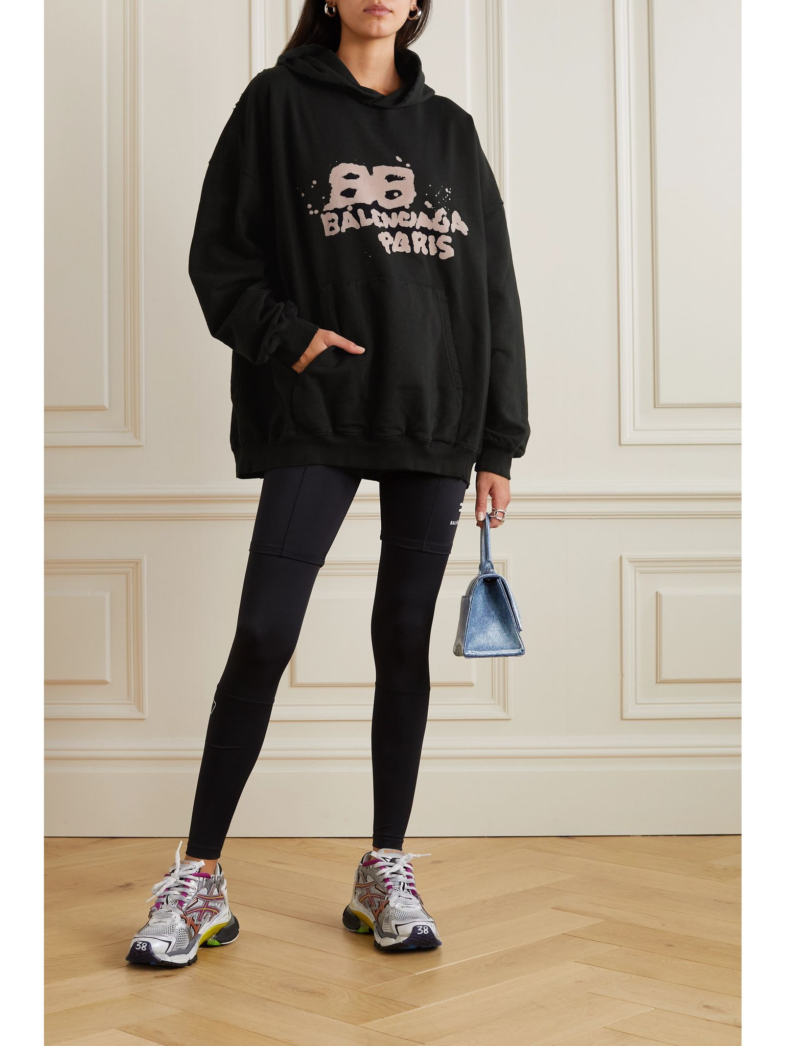 Oversized printed cotton-blend jersey hoodie Black - 2