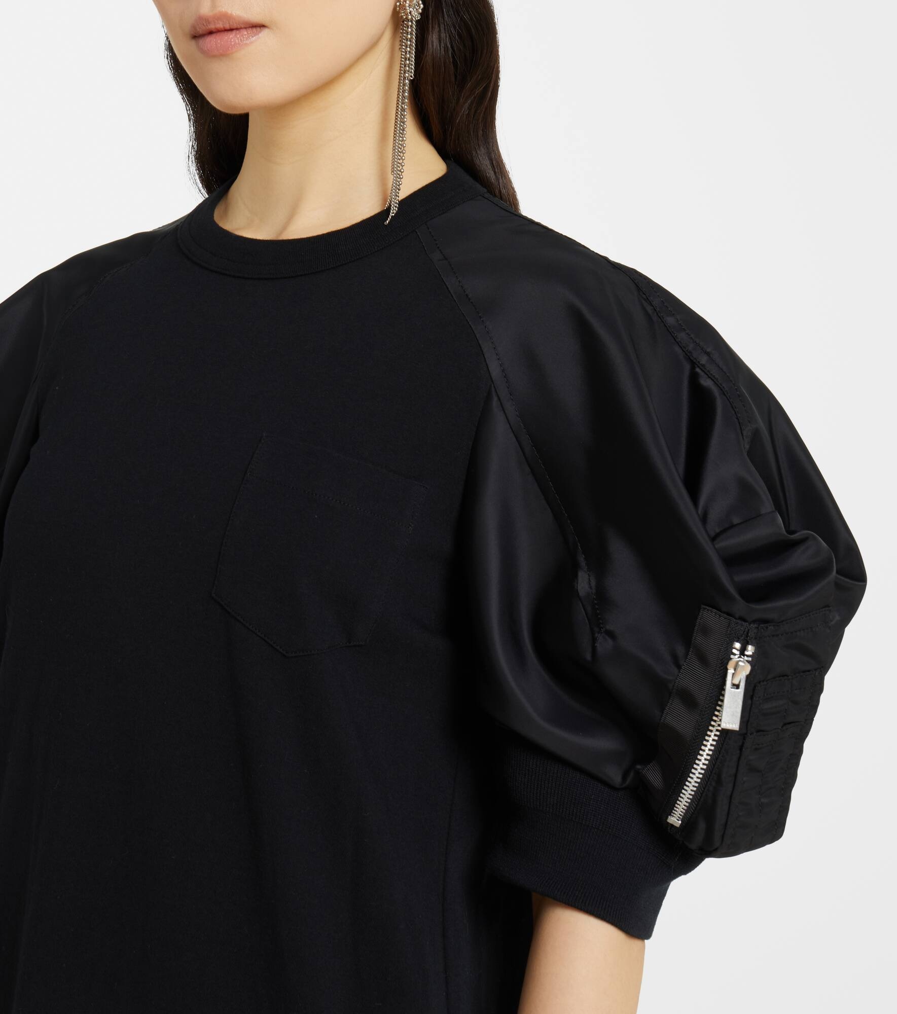 Puff-sleeve cotton-blend jersey midi dress - 4