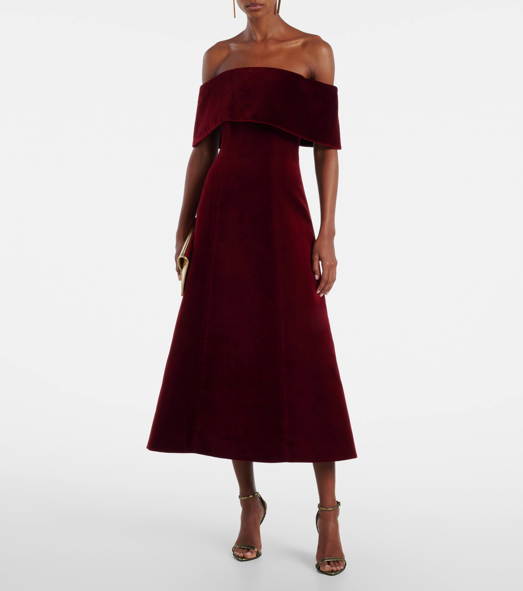 Carita off-shoulder cotton velvet midi dress - 2