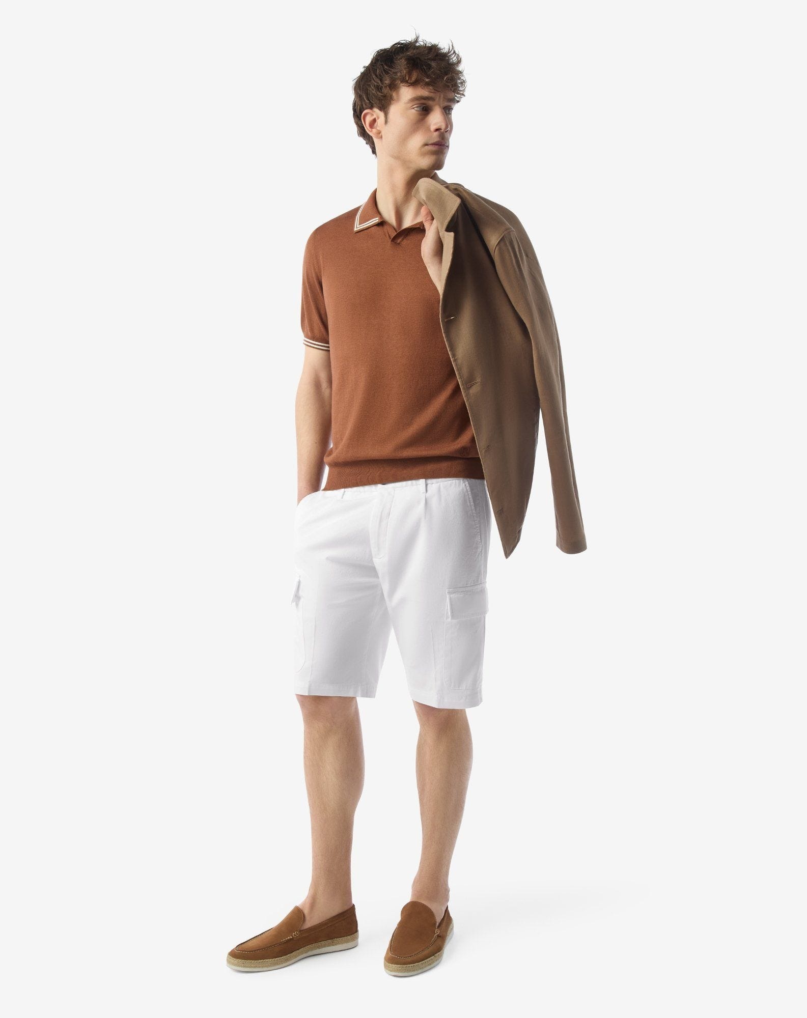 White stretch cotton cargo Bermuda shorts - 2