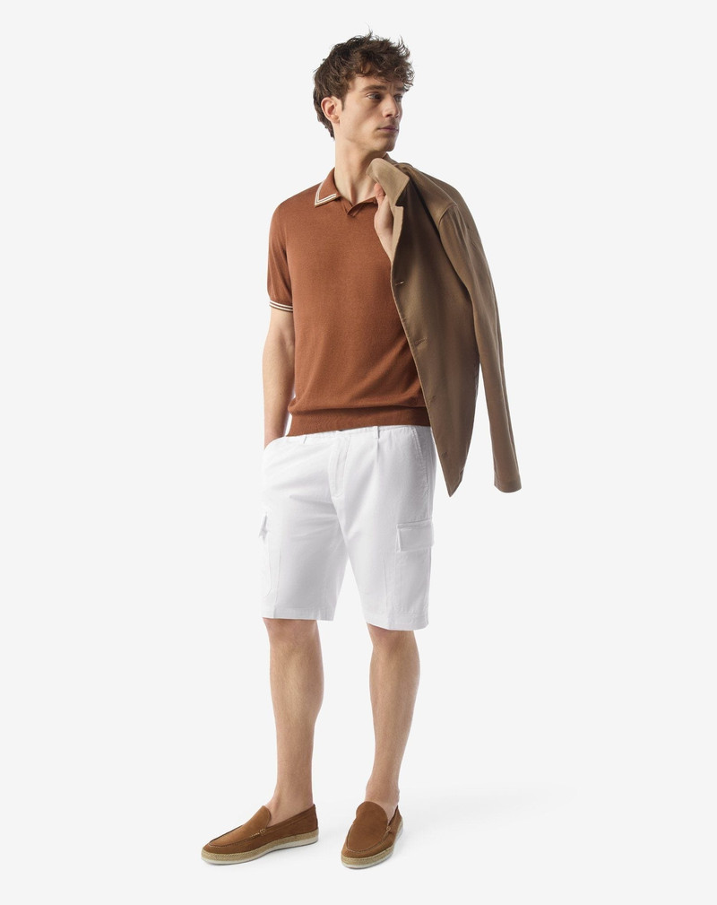 CORNELIANI White stretch cotton cargo Bermuda shorts outlook