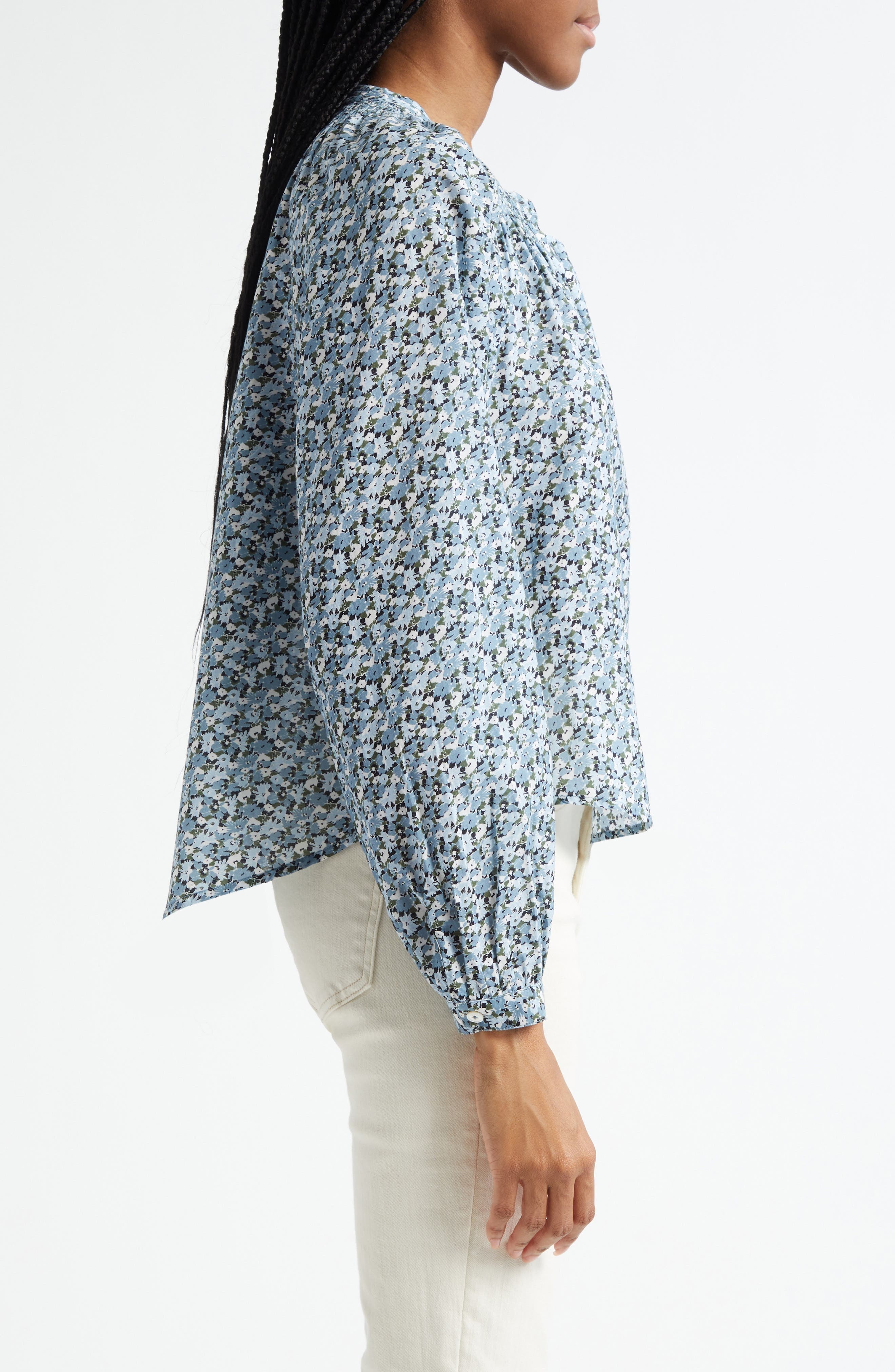 Veronica Beard Madge Floral Cotton Blend Button-Up Shirt in Lake Mist Multi at Nordstrom - 3
