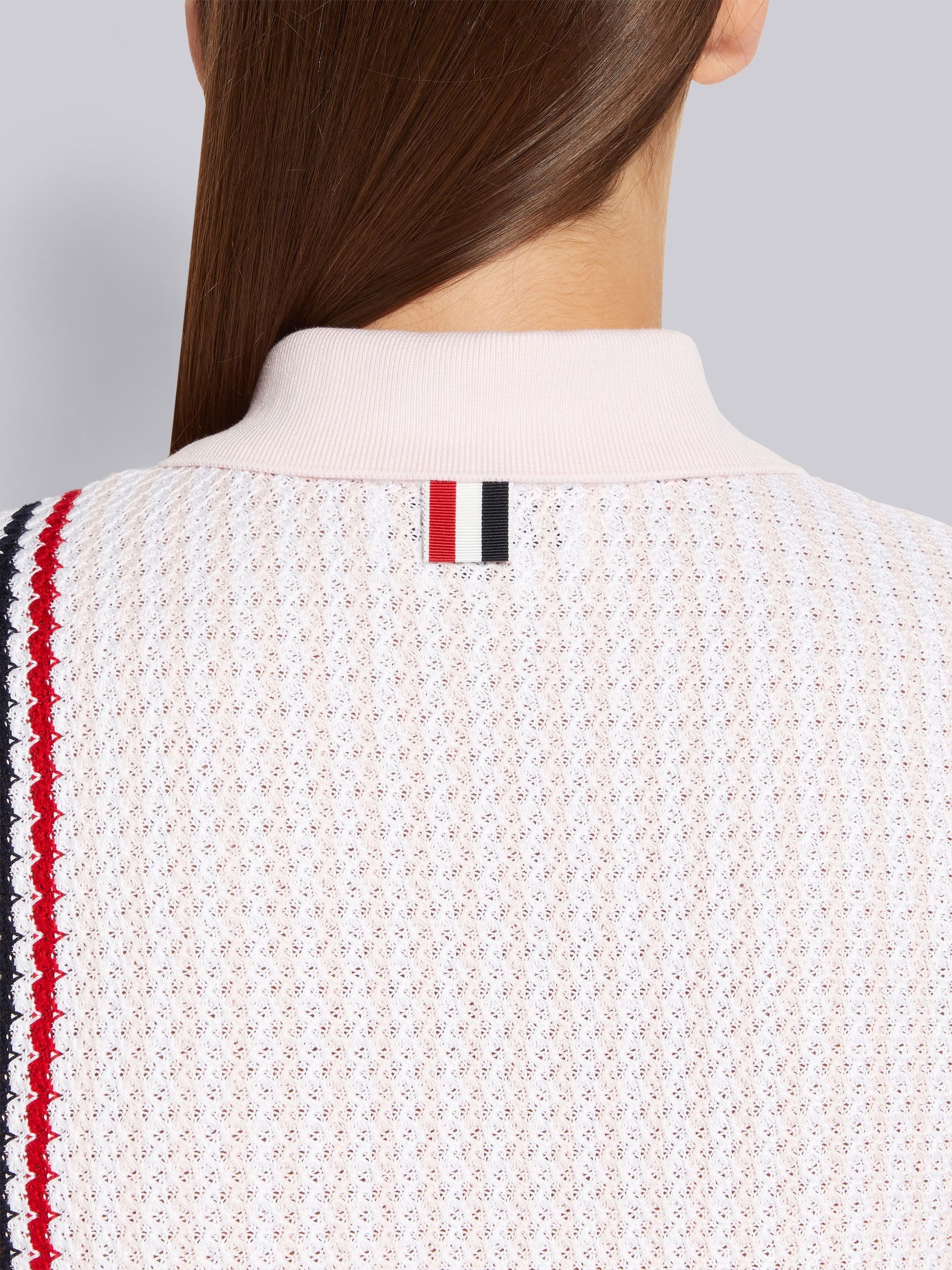 Light Pink University Stripe Cotton Tweed Engineered Stripe Mini Polo Dress - 6