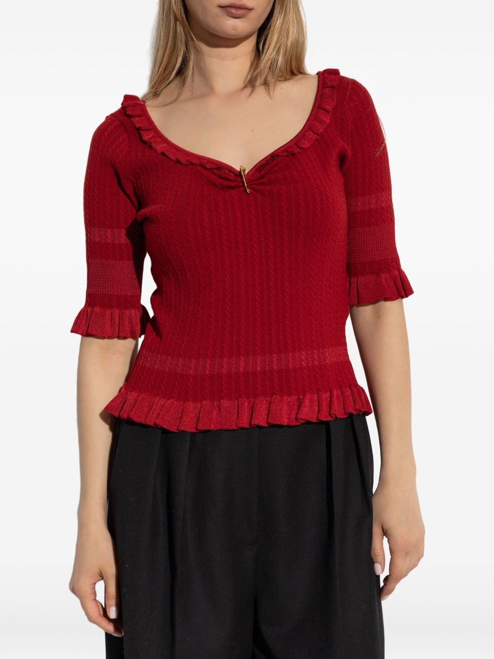 frill-trimmed ribbed top - 3