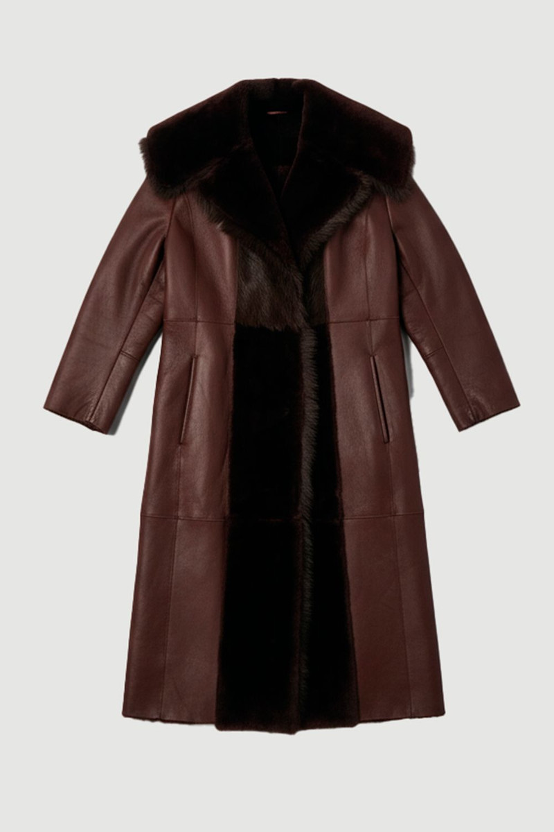 Reversible Shearling & Leather Belted Maxi Coat 4