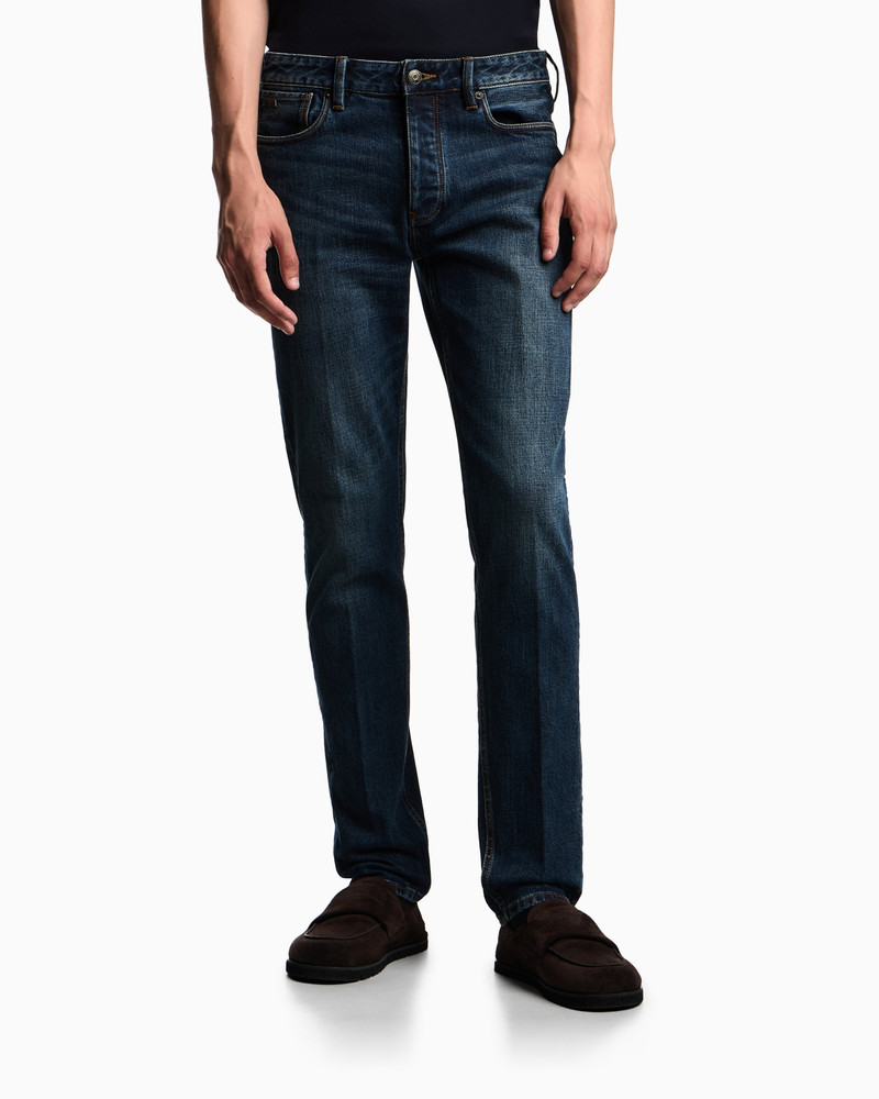 EMPORIO ARMANI J75 SLIM-FIT, STONE-WASHED STRETCH-DENIM JEANS outlook