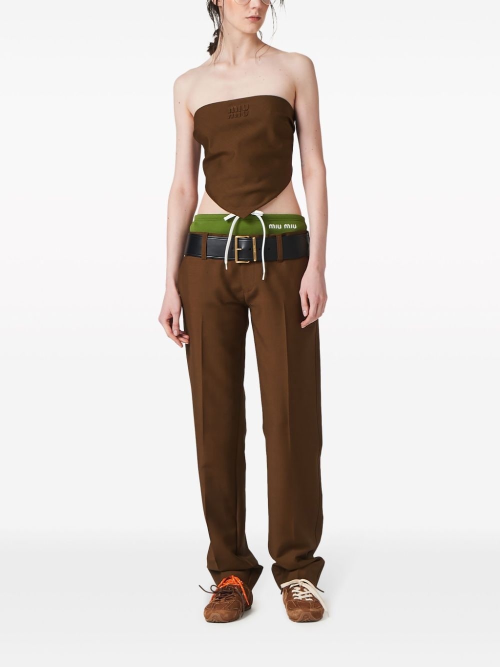 logo-embroidered wool trousers - 2