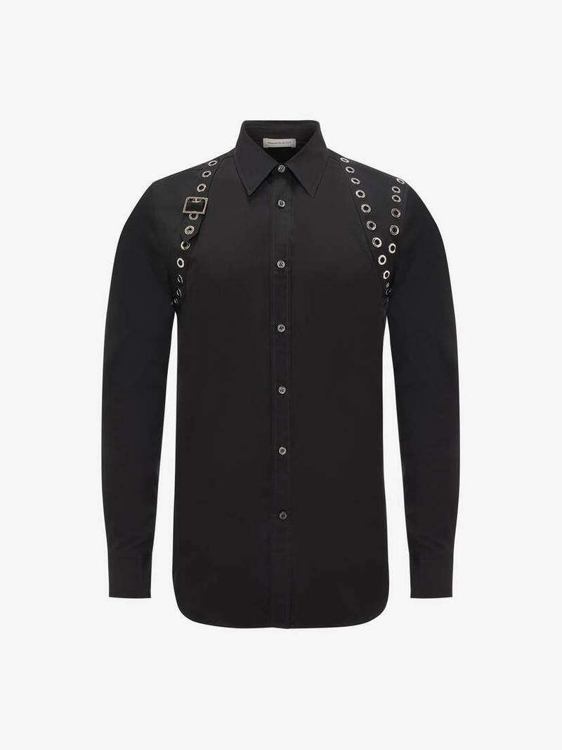 Men's Eyelets Harness Shirt in Black 1