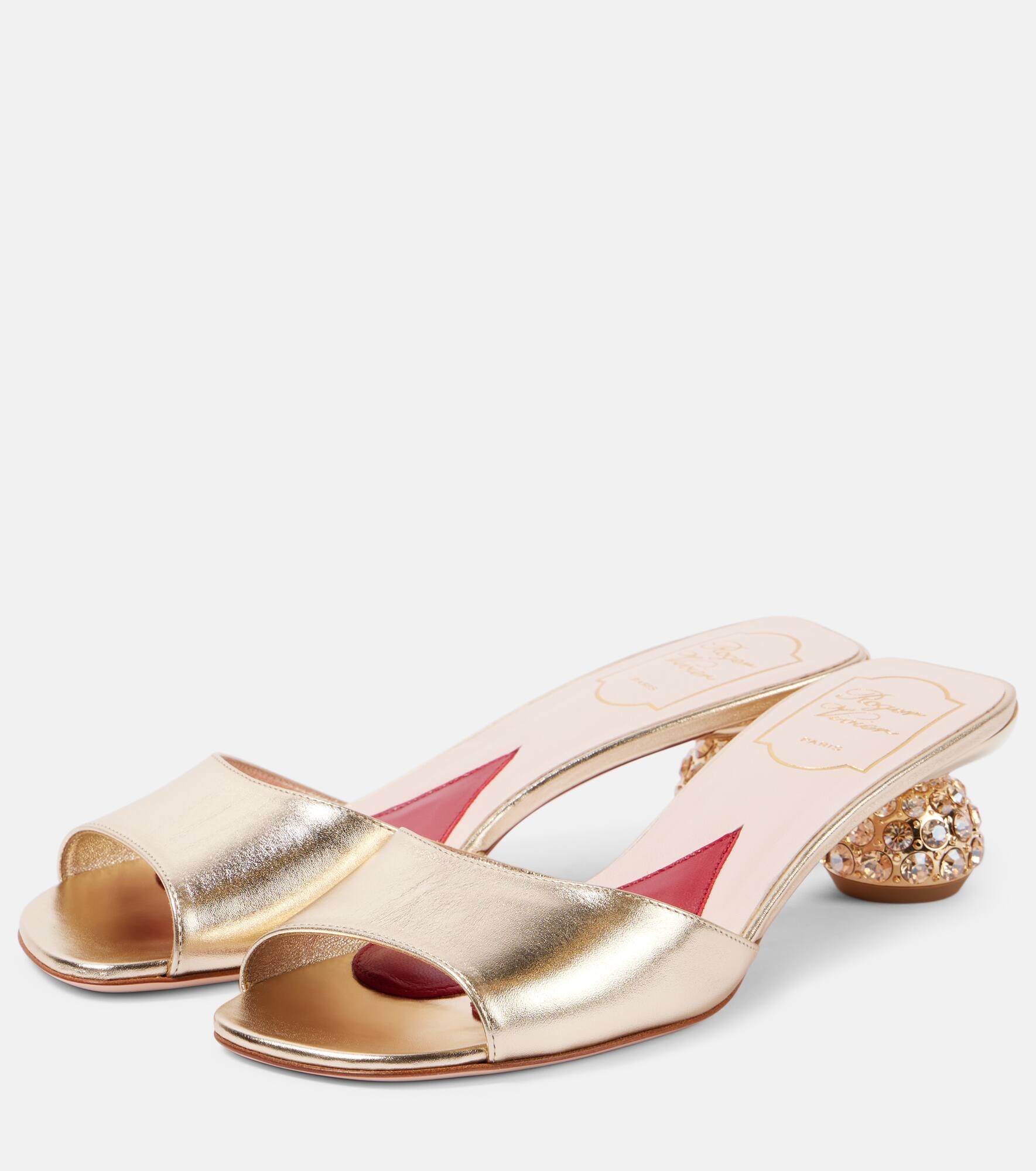 Embellished metallic leather mules - 4
