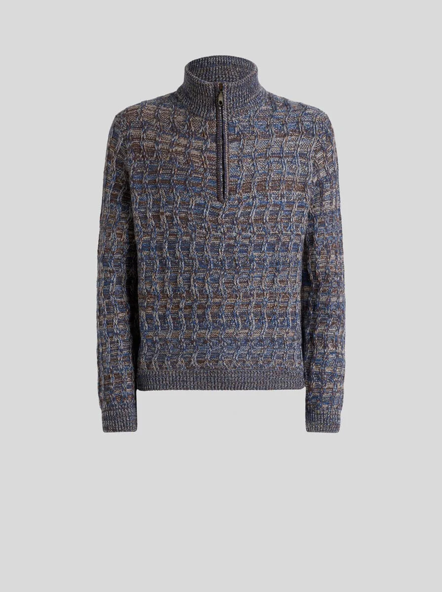 CABLE-KNIT CASHMERE SWEATER WITH ZIP - 1