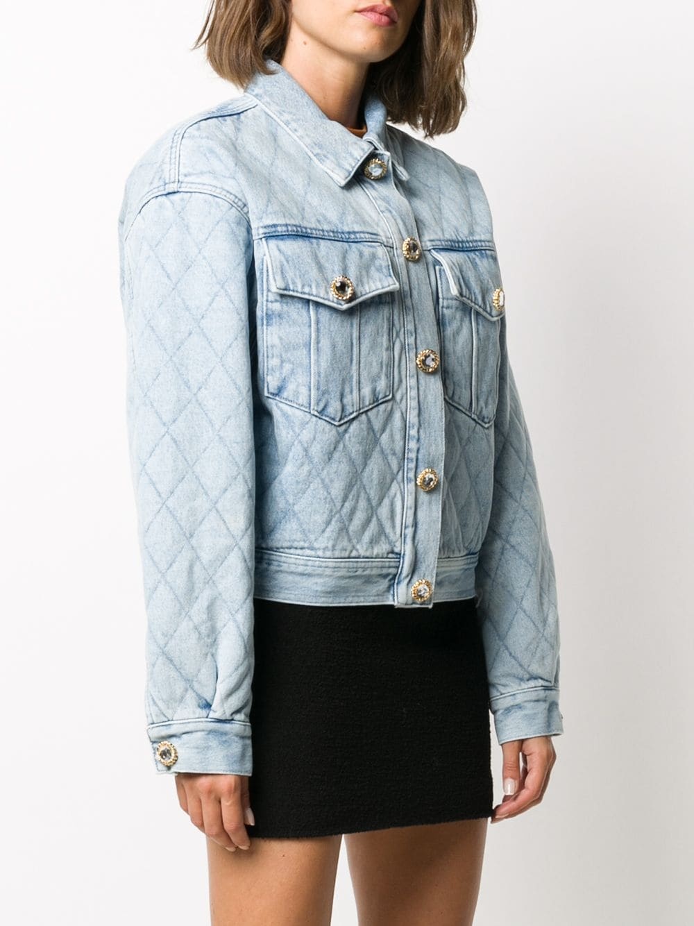 crystal-embellished quilted denim jacket - 3