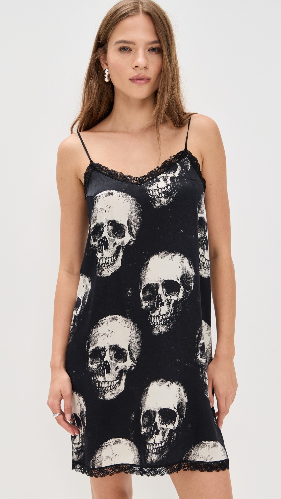 Lace Trimmed Silk Slip Dress - 6