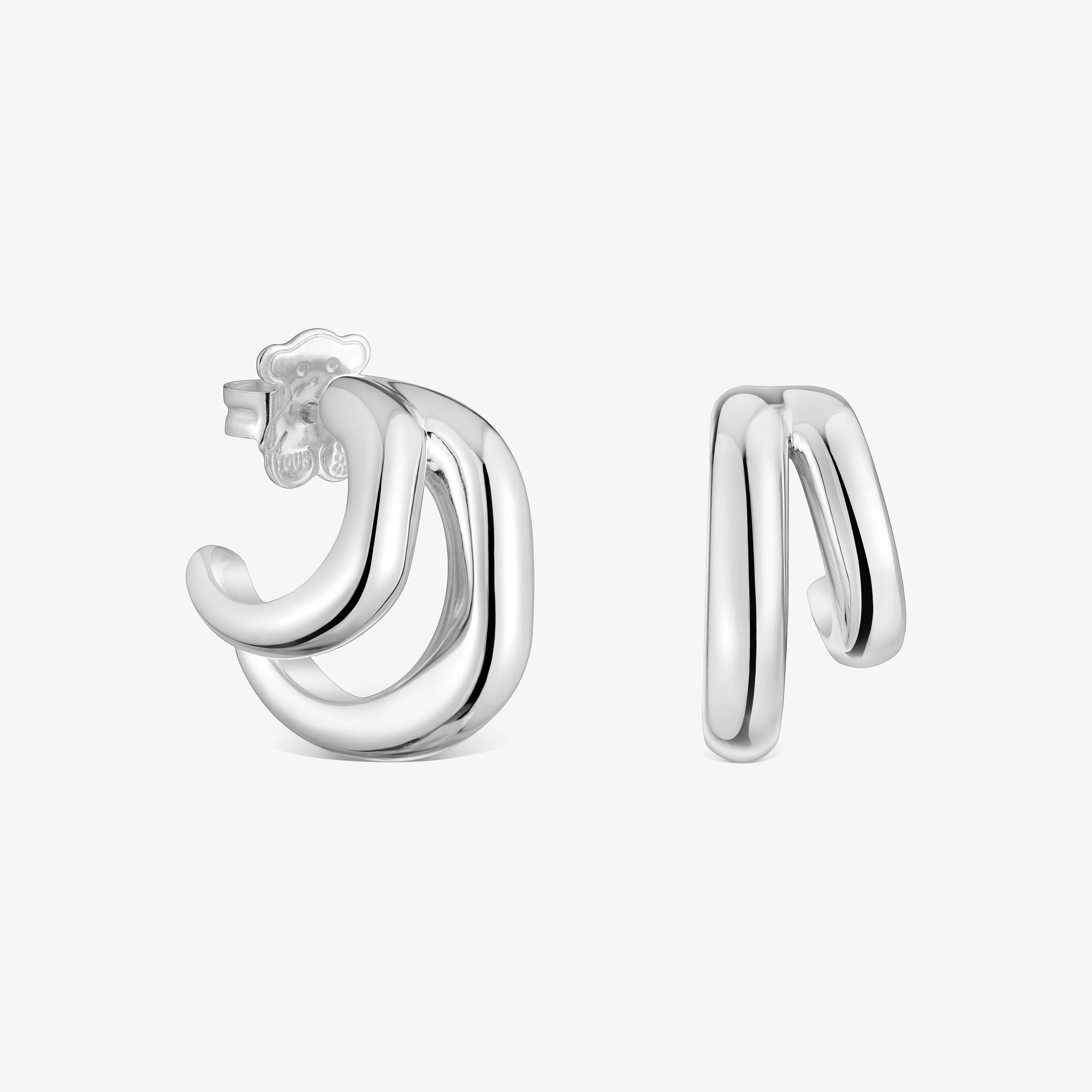 Silver double Hoop earrings Line - 1