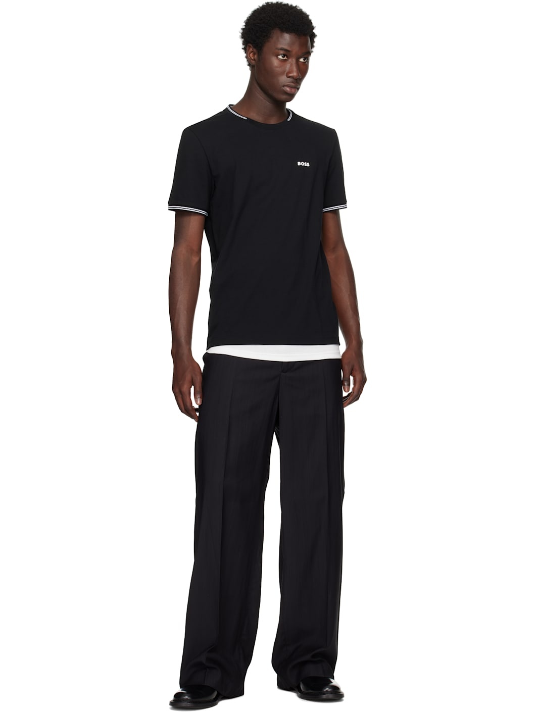 Black Stretch-Cotton Stripes & Logo T-shirt - 4