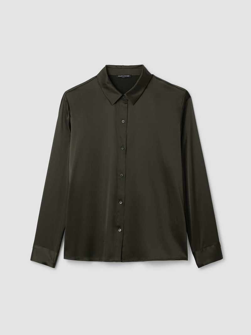 Stretch Silk Charmeuse Classic Collar Shirt 1