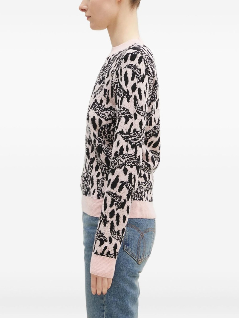 leopard-jacquard 승무원 목 스웨터 3