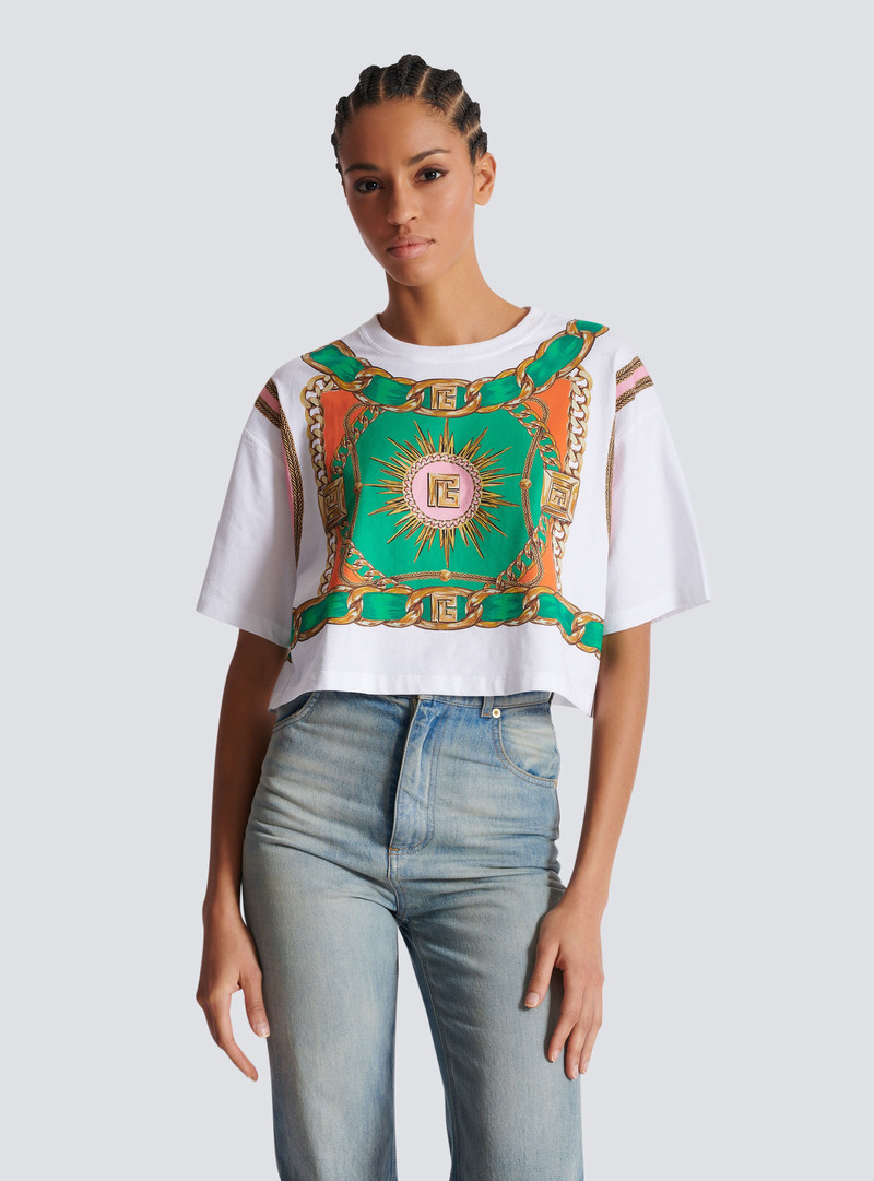 Cropped T-shirt with Balmain Foulard print 6