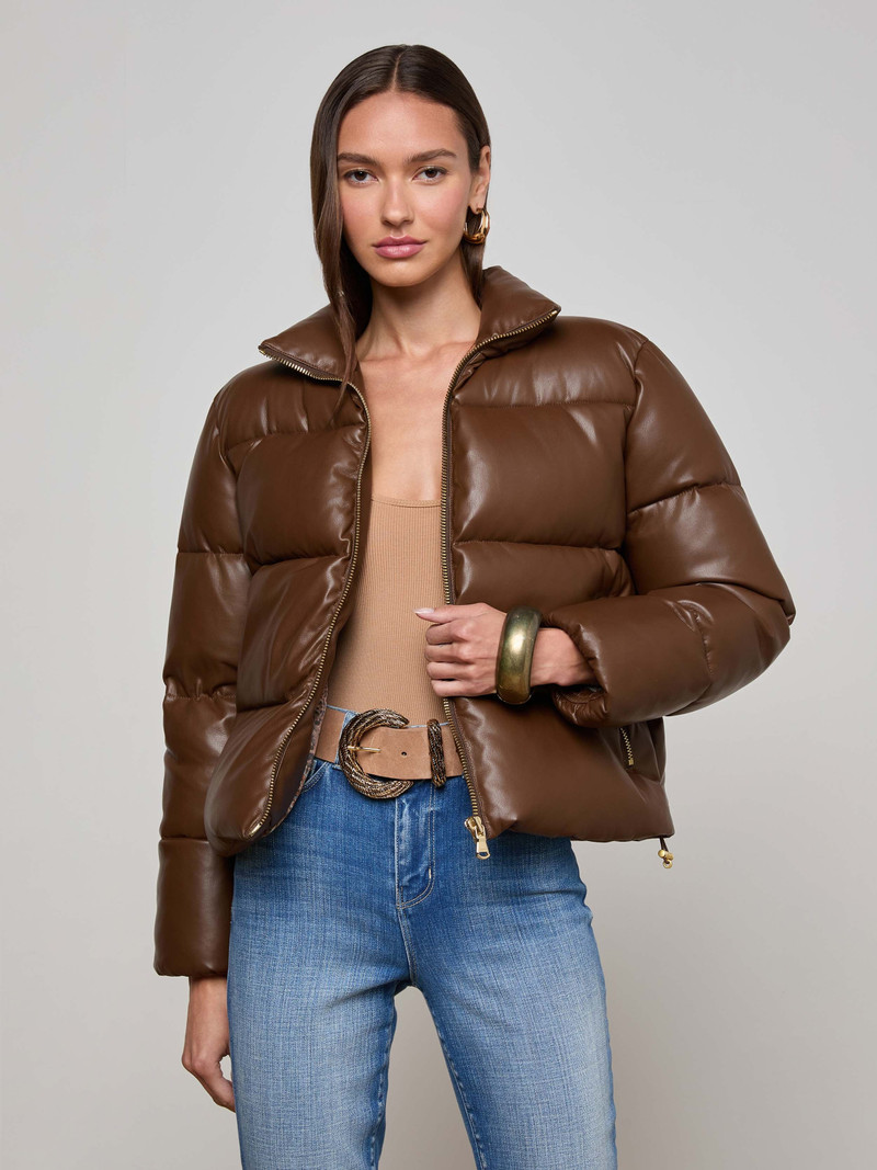 L'AGENCE Larsen Vegan Leather Puffer Jacket outlook