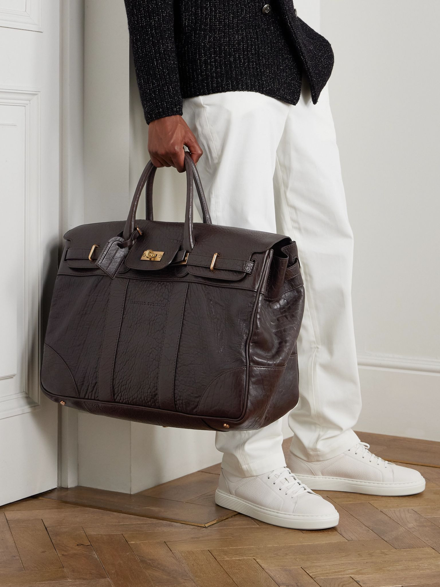 Panelled Full-Grain Leather Weekend Bag Brown - 2