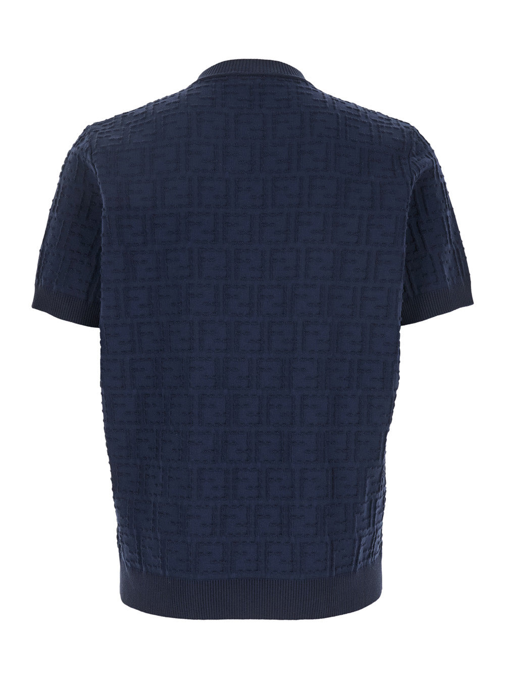 Fendi Men Blue Crewneck T-Shirt With All-Over Ff Logo Embroidery In Cotton Man - 2