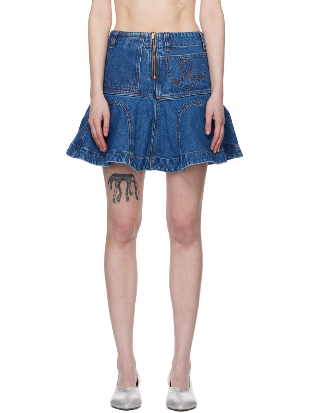 Blue Godet Denim Miniskirt - 1