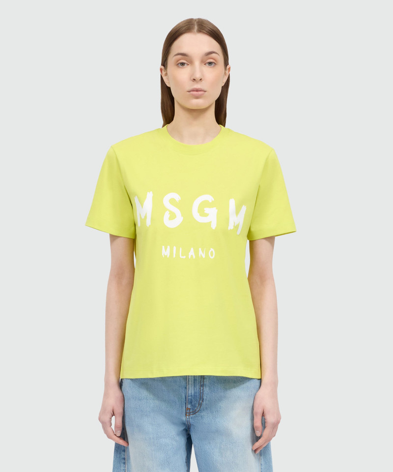 MSGM Lime short-sleeve cotton jersey T-shirt with brushed logo on the front outlook